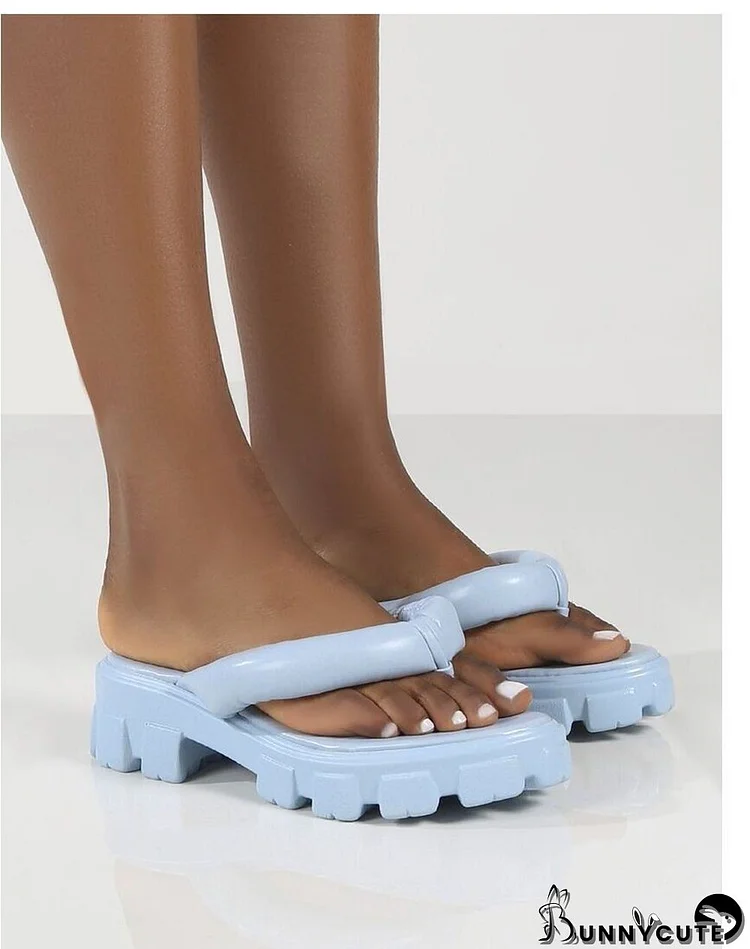 Summer Platform Square Heel Casual Slippers Women Candy Color Beach Flip Flops