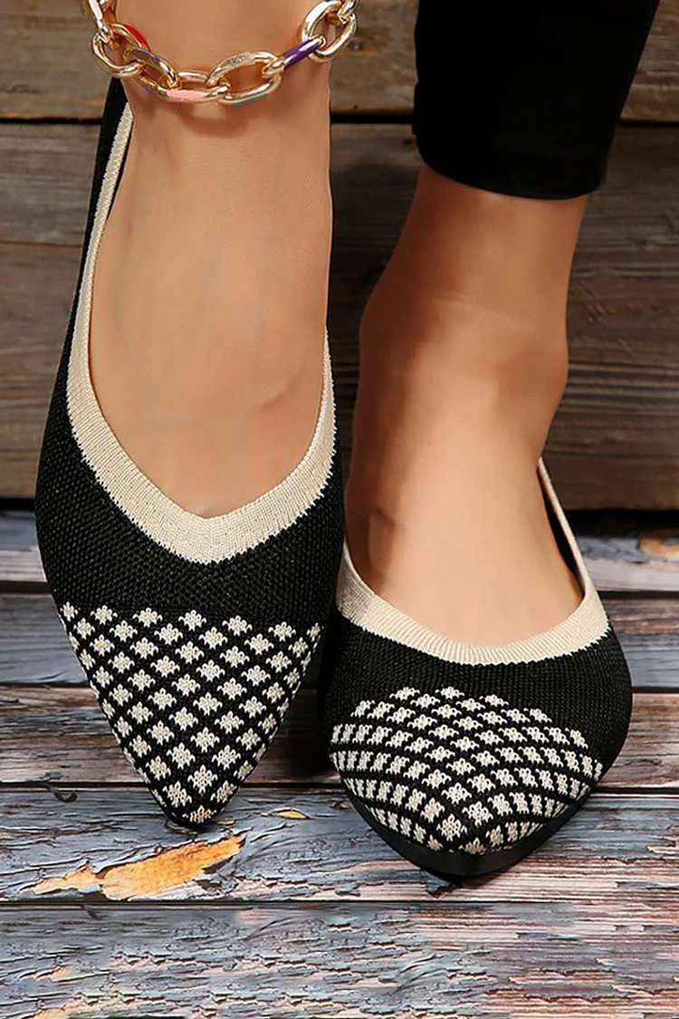 Knitted Colorblock Slip On Pointed Toe Casual Flats