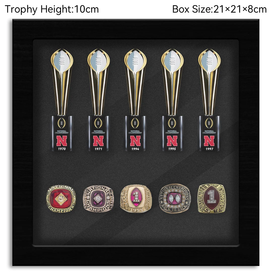 Nebraska Cornhuskers College CFP National Championship NCAA Trophy&Ring Box 5+5