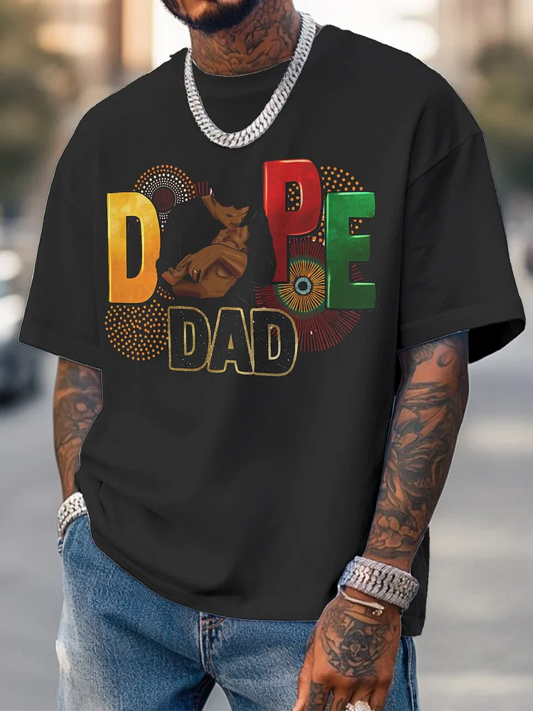 Men's Father's Day Dope Dad Print Cotton Casual T-Shirt