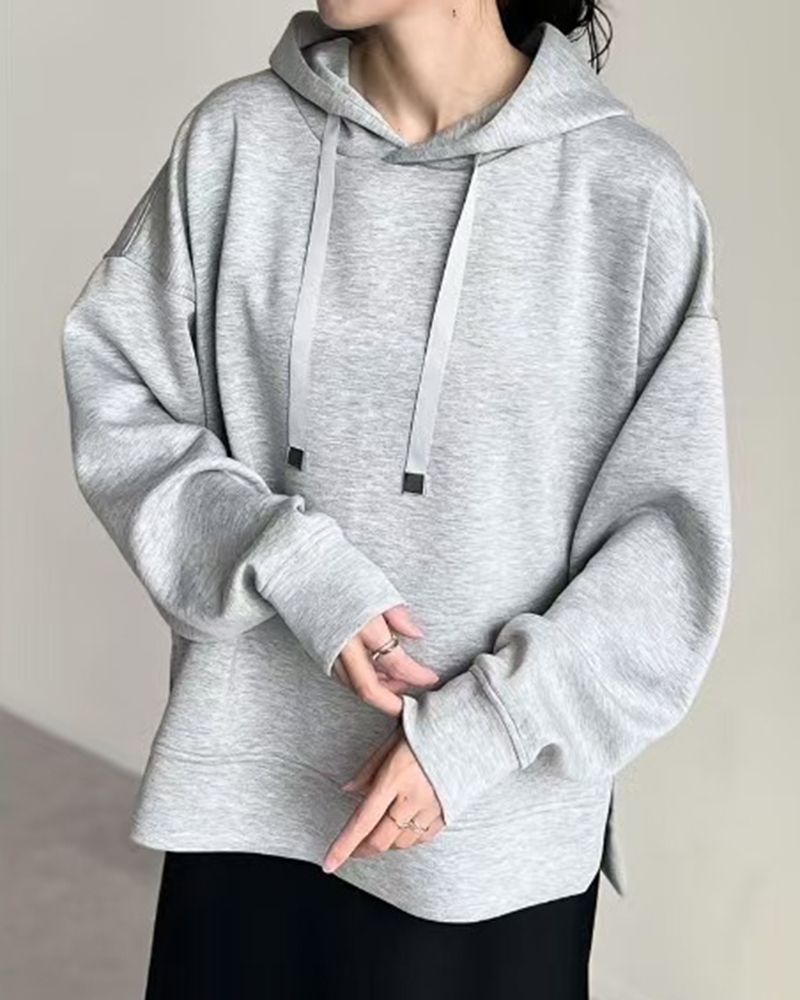 Long Sleeve Solid Color Loose Drawstring Hoodie
