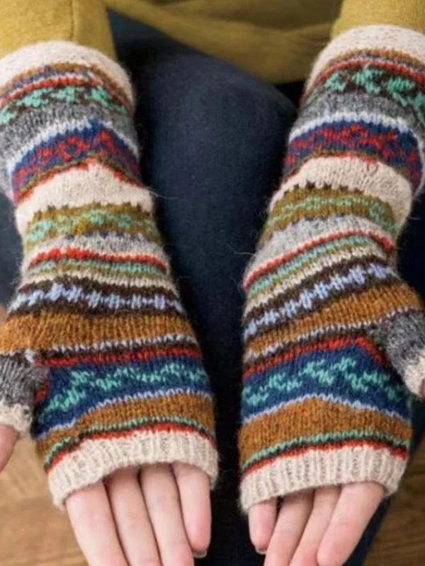 Gradient Warm Fingertip Knitted Gloves