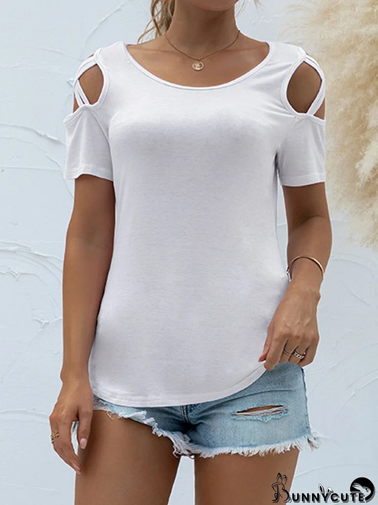 Loose Short Sleeves Hollow Solid Color Round-Neck T-Shirts Tops