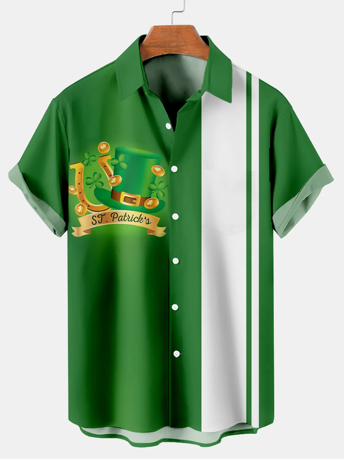 St. Patrick's Day Hat Gold Coin Print Short Sleeve Casual Shirt PLUSCLOTHESMAN