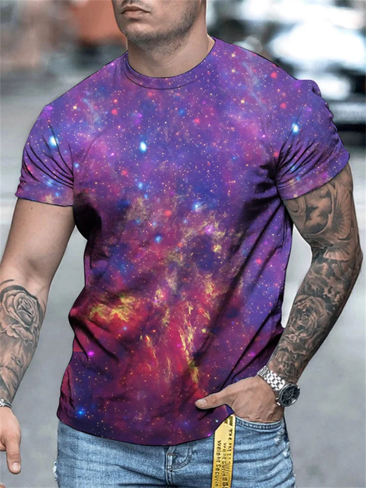 Bright Star Digital Printing Round Neck Casual Men's Sports Short-sleeved 3D T-shirt-JRSEE