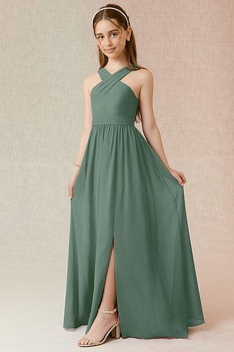 blue dress for baby girl Gray Green Mermaid Satin Long Bridesmaid Dresses MBD170 main image 0