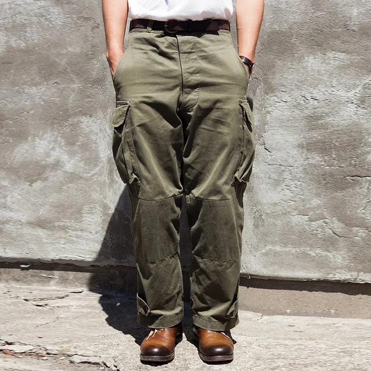 TIMSMEN Vintage Military Washed Straight Multi-Pocket Wide Leg Pants