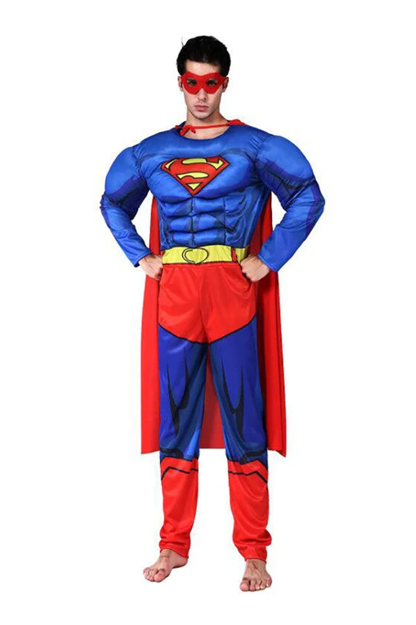 Cool Muscular Superhero Superman Halloween Costumes For Mens Blue-elleschic