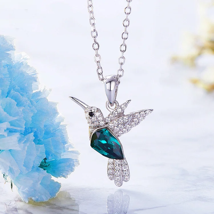 Blue Crystal Hummingbird Necklace