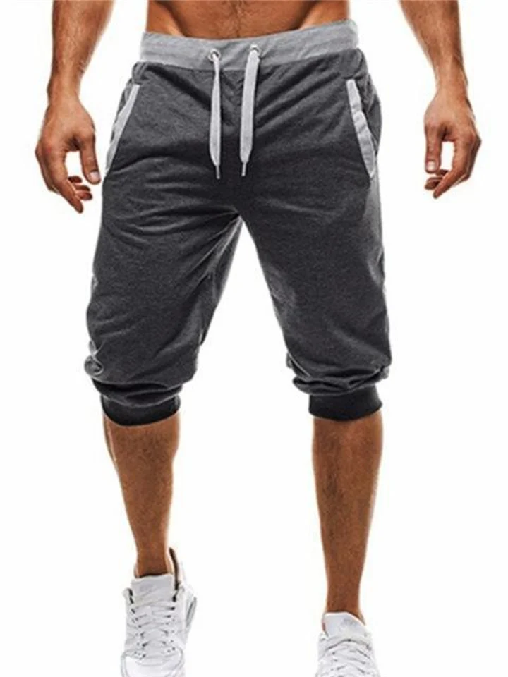 Men's Sweat Shorts Running Shorts Capri Pants Patchwork Drawstring Plain Daily Holiday Going out Streetwear Basic Black Light Grey Micro-elastic-JRSEE