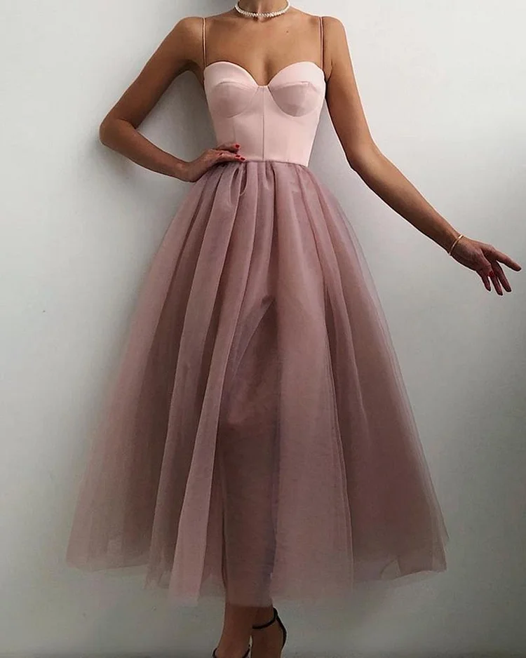 Spaghetti Strap Plain Sheer Mesh Evening Dress P15389