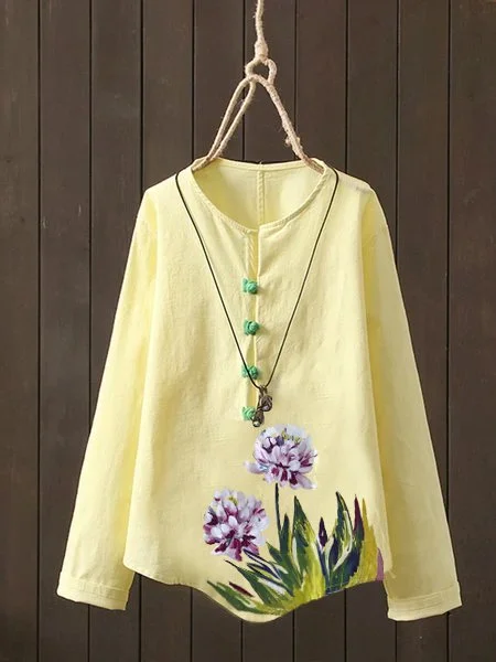 Bestdealfriday Yellow Vintage Floral Shirts Tops 9027822