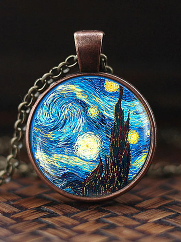 Comstylish Art Painting Glass Pendant Necklace