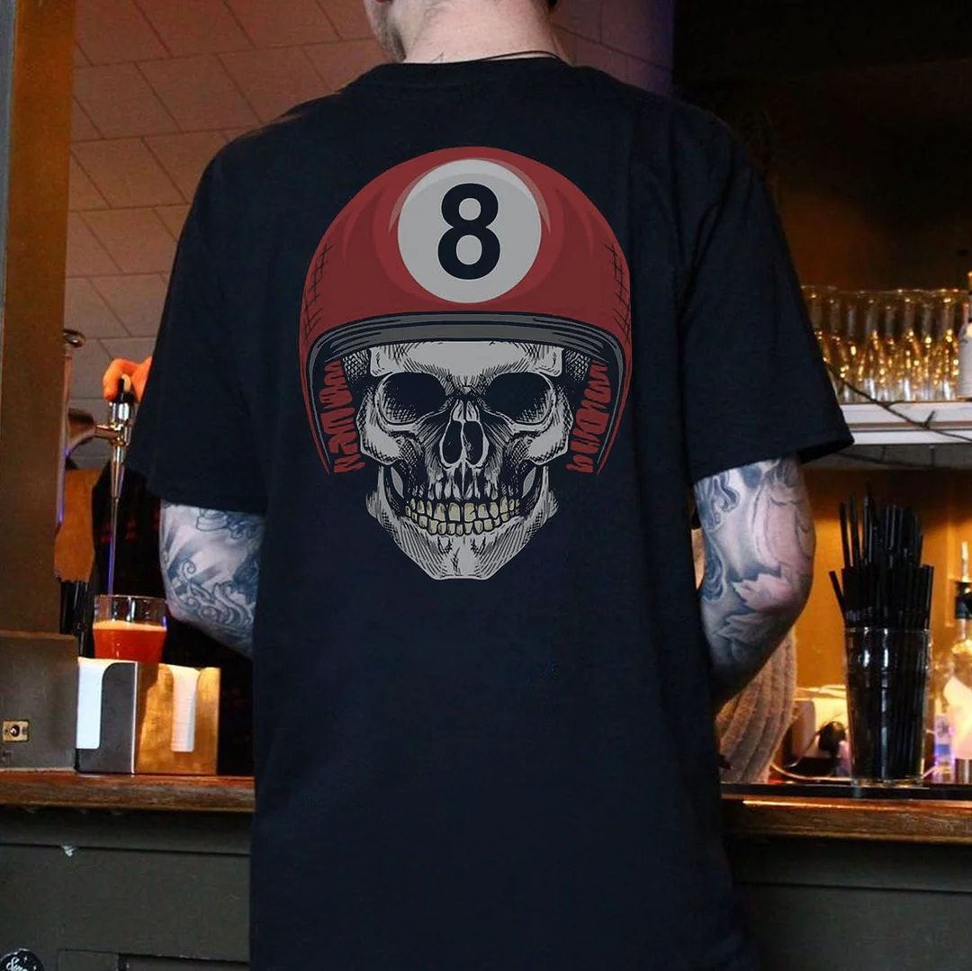 A Skull with a Red Helmet Black Print T-shirt