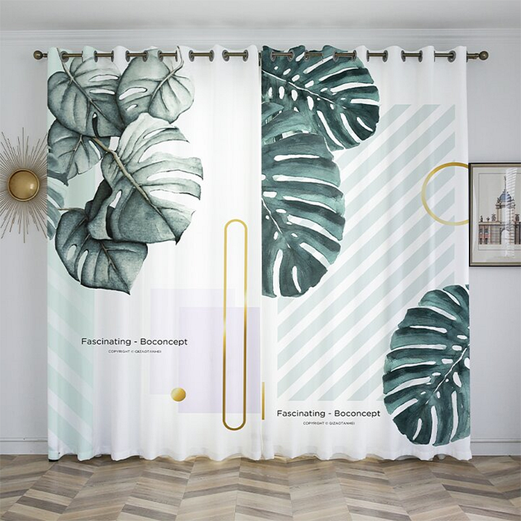 Indoor Semi-shading Curtains For Bedroom Nordic Minimalist Style Plant Leaf Pattern 2 panels-ChouChouHome
