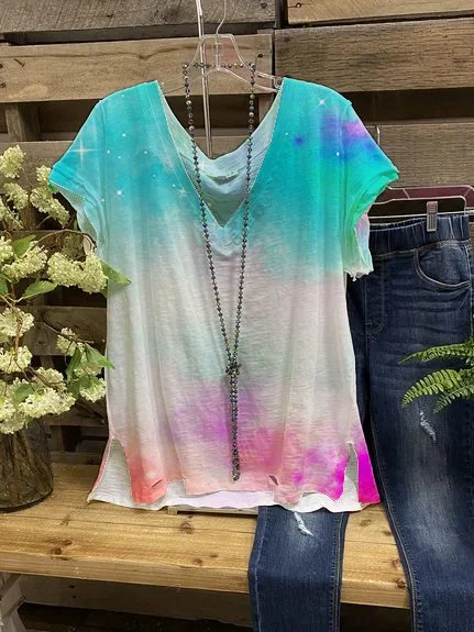Bestdealfriday V Neck Short Sleeve Cotton Blend Shirts Tops 9344805