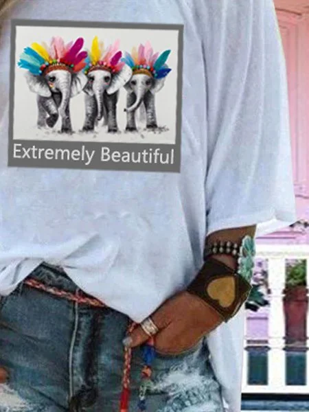 Bestdealfriday Baby Elephant Pattern Casual Big Round Neck Loose Short Sleeve T-Shirt 9343405