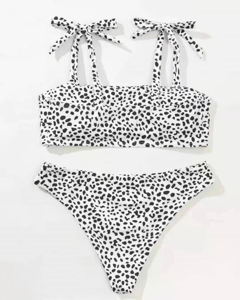 Dalmatian Tie Shoulder Bikini Swimsuit