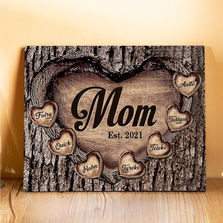 7 Names - Personalized Mom Wooden Plaque Custom Date & Names Home Decoration Hearts Gift for Mother