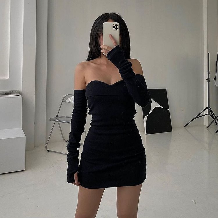 Sweetheart-Neckline Sleeveless Mini Bodycon Dress + Arm Sleeves GH173