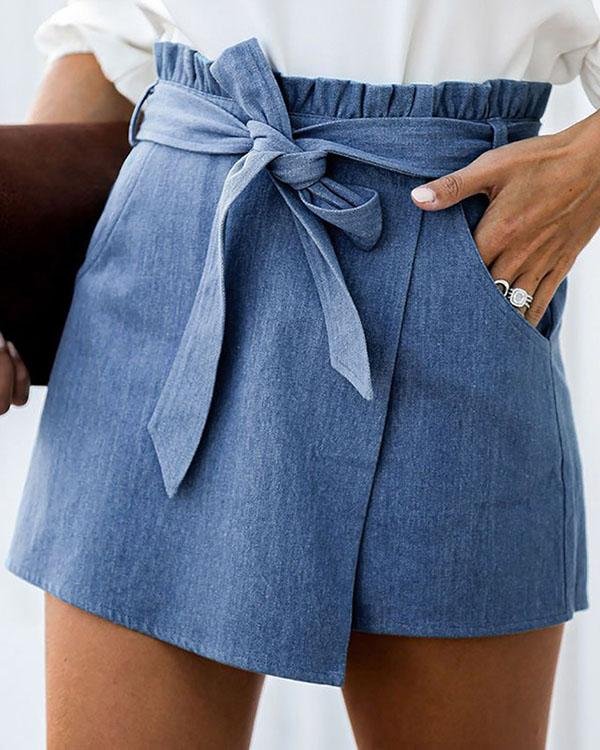 Ruffled High-waist Lace-up Shorts - Chicaggo