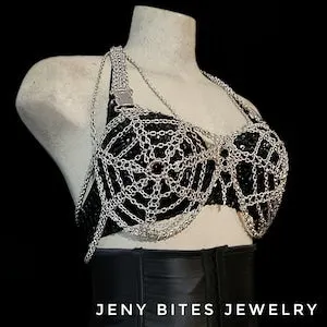 pornhint Pornhint Spiderweb Chain Bra, Silver Spiderweb Festival Bra