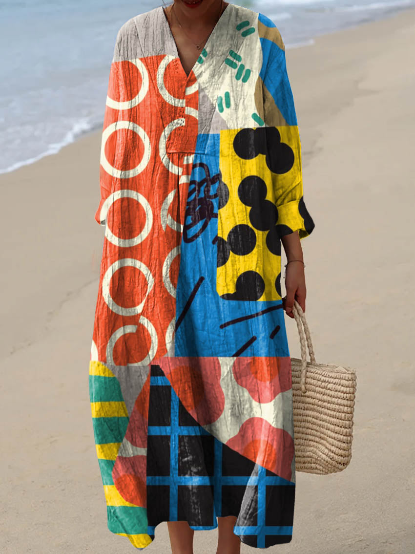 Women's Abstract Geometric Pattern Art Print Cotton Dress