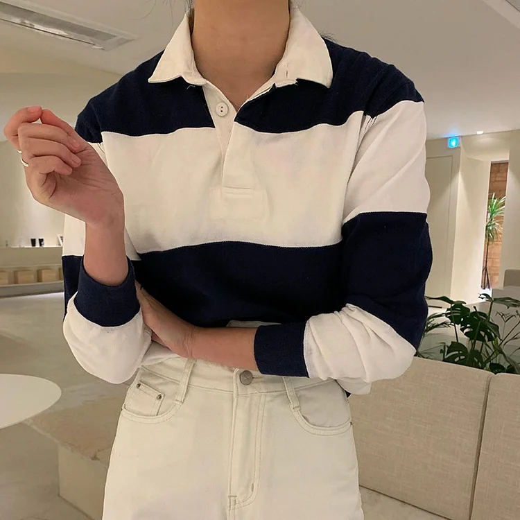 Vefave Tibetan Blue And White Contrast Color POLO Shirt
