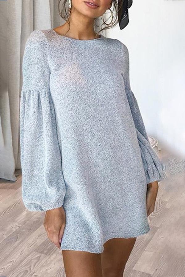 Solid Color Lantern Sleeve Dress P14996