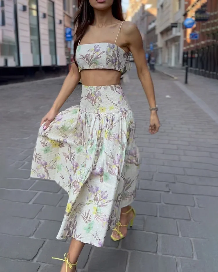 Trendy Floral Slip Top and Skirt Set