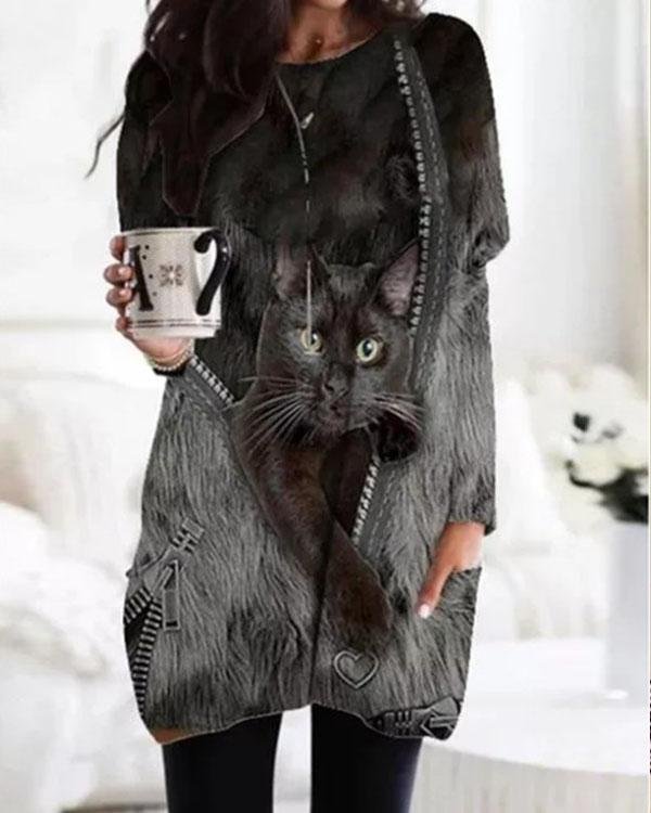 Fashion Animal Print Batwing Sleeve Casual Blouses with Pockets