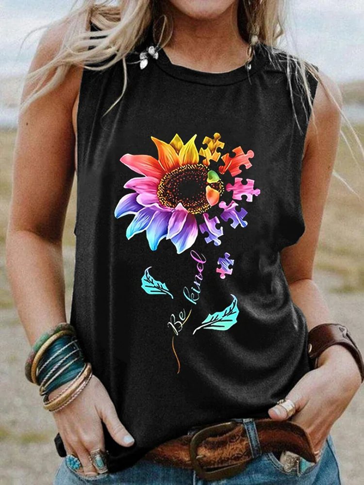 Bestdealfriday Be Kind Colorful Sunflower Autism Puzzle Piece T-Shirt Gift
