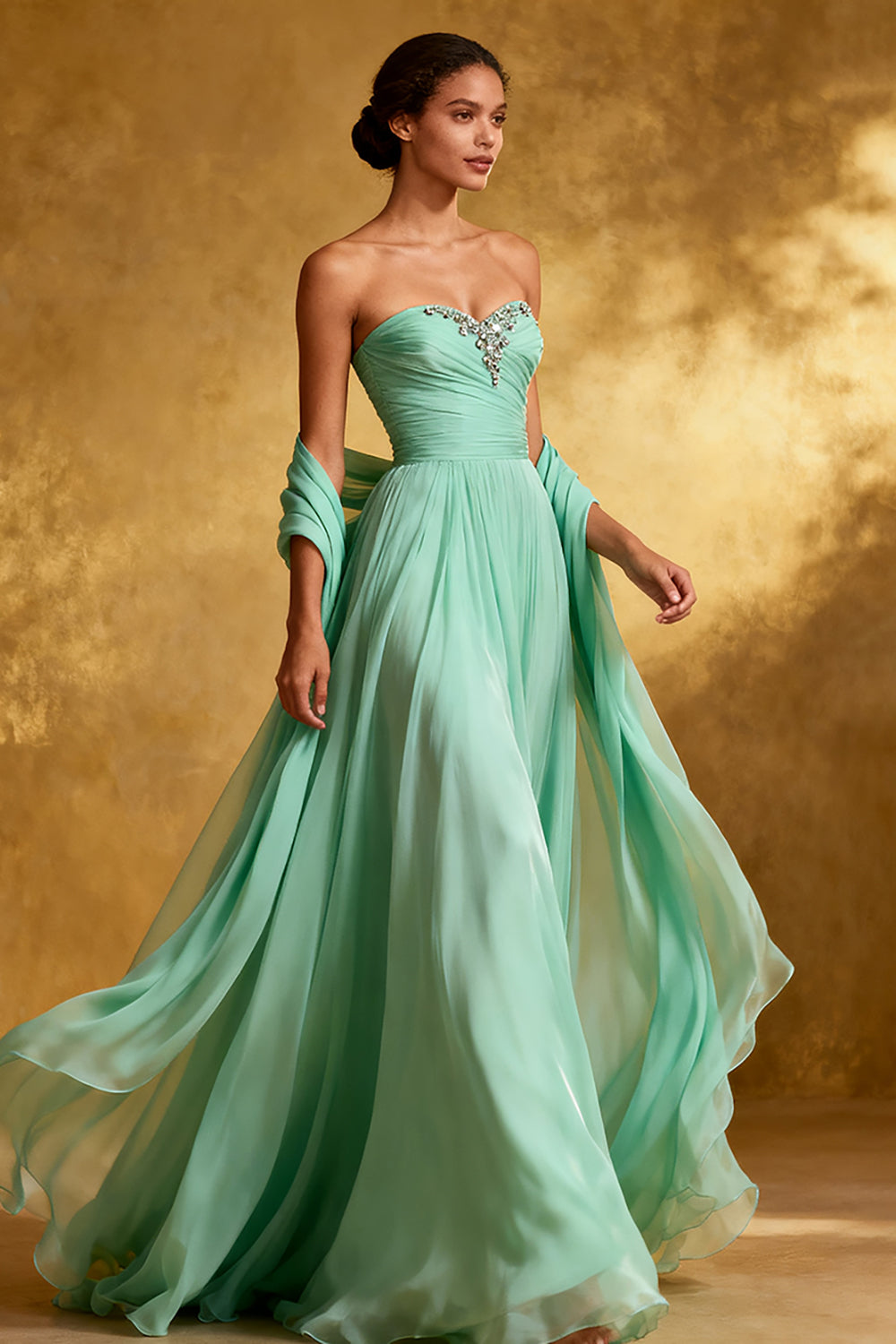 slim fit dress slacks A-line Mint Green Tulle Strapless Long Evening Prom Dresses, Custom Pr –  MarryLover main image 1