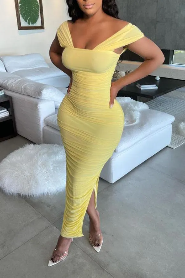 WARDROBE BY CHEN yellow midi dress