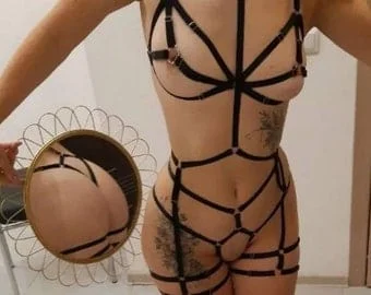 pornhint Pornhint Harness lingerie set, bdsmlingerie plus size body harness, sexylingerie for women uncensored, erotic lingerie, sheer open harness uncensored