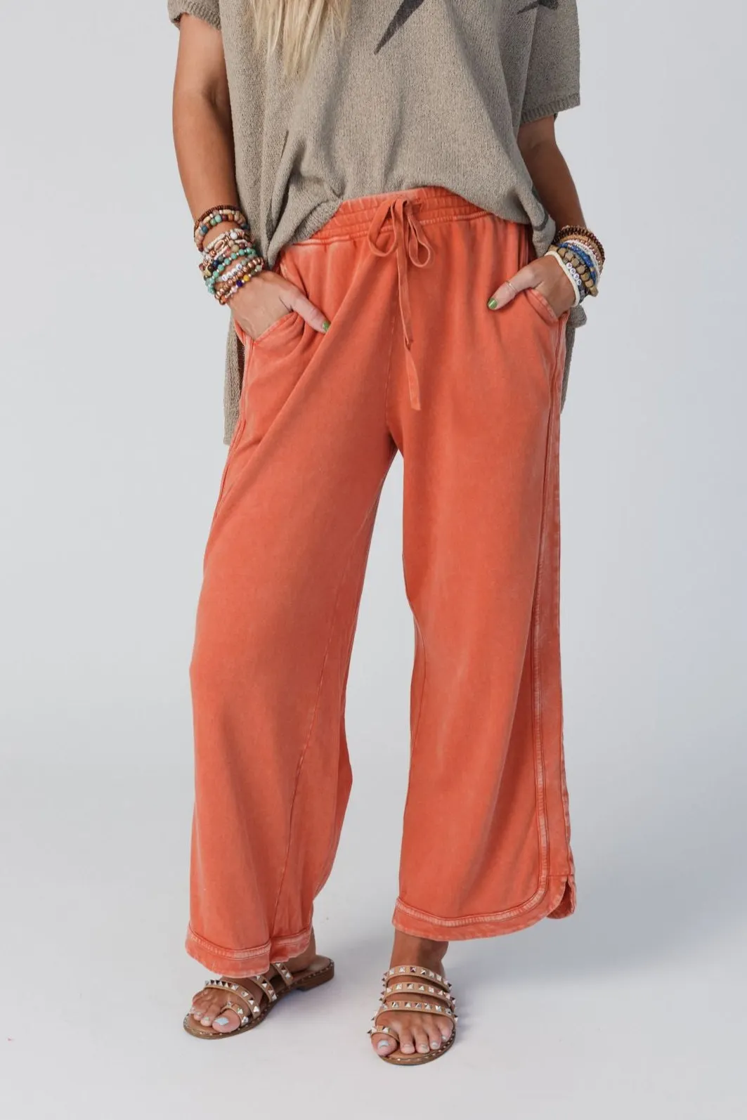 So Comfy Wide Leg Pant Cropped Length - Faded Rust