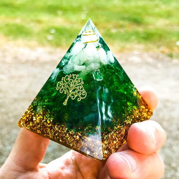 Olivenorma Green Jade & Clear Crystal Orgone Pyramid