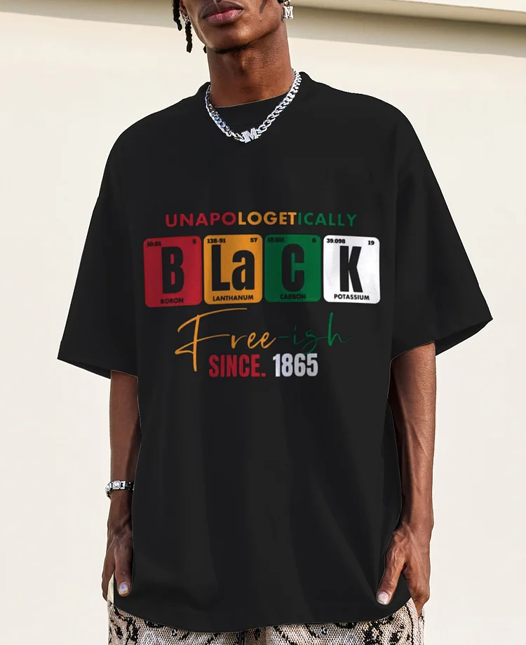 Men's Black Freeish Juneteenth Print Casual T-Shirt