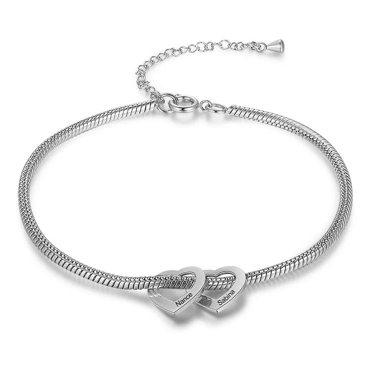 Love Anklet with 2 Heart Charms Engraved Anklet