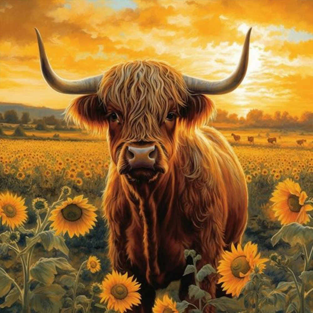 5D Diamond Painting Highland Cow in the Wild Flowers Kit - Bonanza