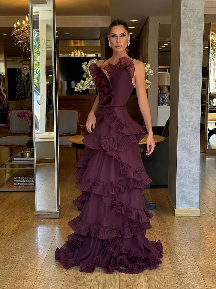 Lussooy Structured Spaghetti Straps Sleeveless Floor Length Evening Dress