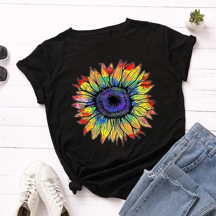Casual Sunflower Print Short Sleeve T-Shirt
