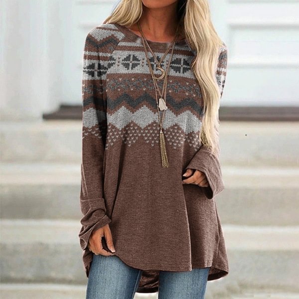 Vefave Vintage Geometric Sweater Print Tunic