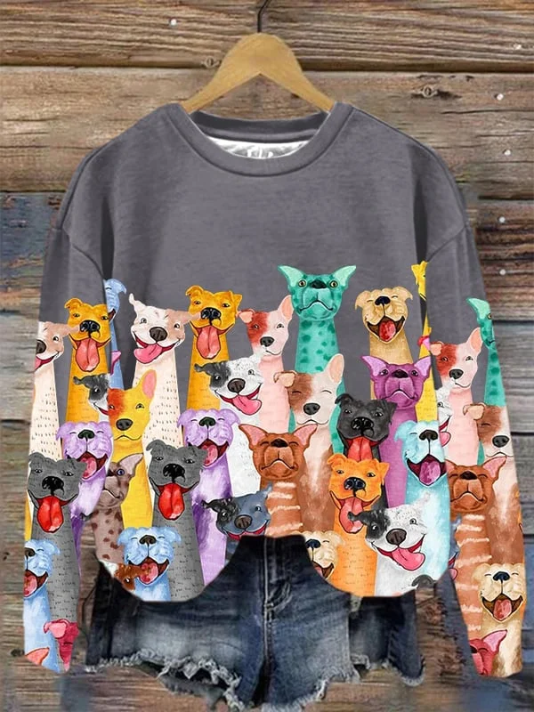 Women's Fun Dogs Print Sweatshirt.