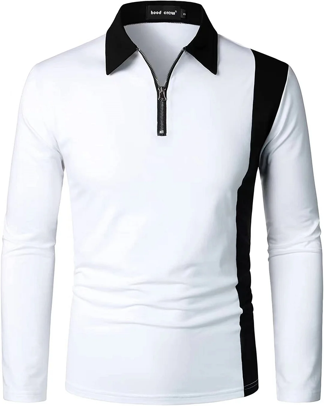 Men's Long-sleeved Two-color Splicing Fashion Men's Color Blocking Fashion with Men's Lapel Long-sleeved Men's Polo Shirt-JRSEE