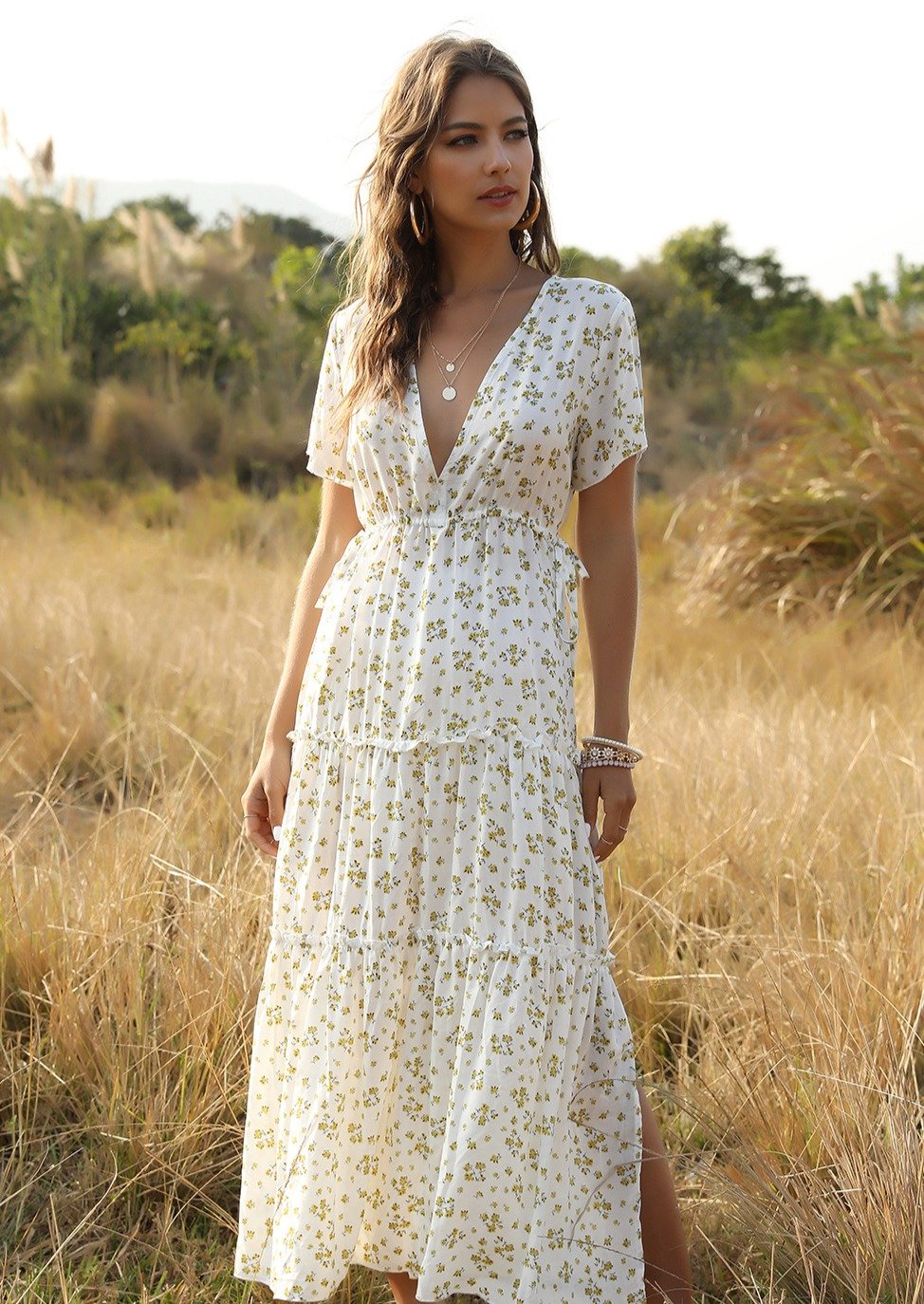 August Lemonade Floral Maxi Dress WhiteAugust Lemonade