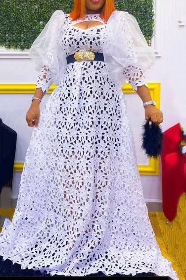 Long sleeve lace see through maxi skirt set main image 1
