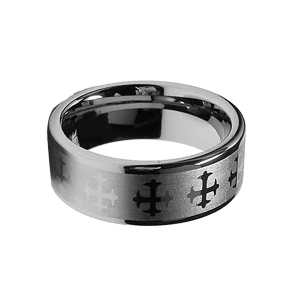 Mens 8MM Matte Tungsten Carbide Rings Cross Laser Silver Wedding Band