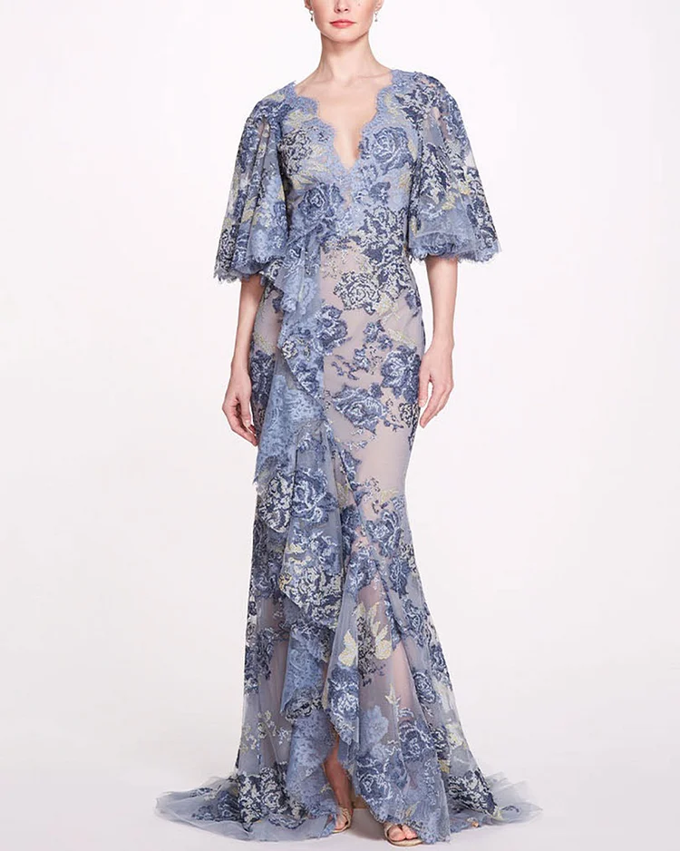 Women's Needlepoint Embroidered Lace Gown