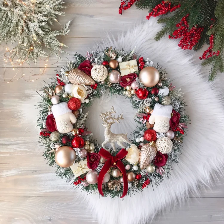 Luxury Gold Winter Red Christmas Wreath 